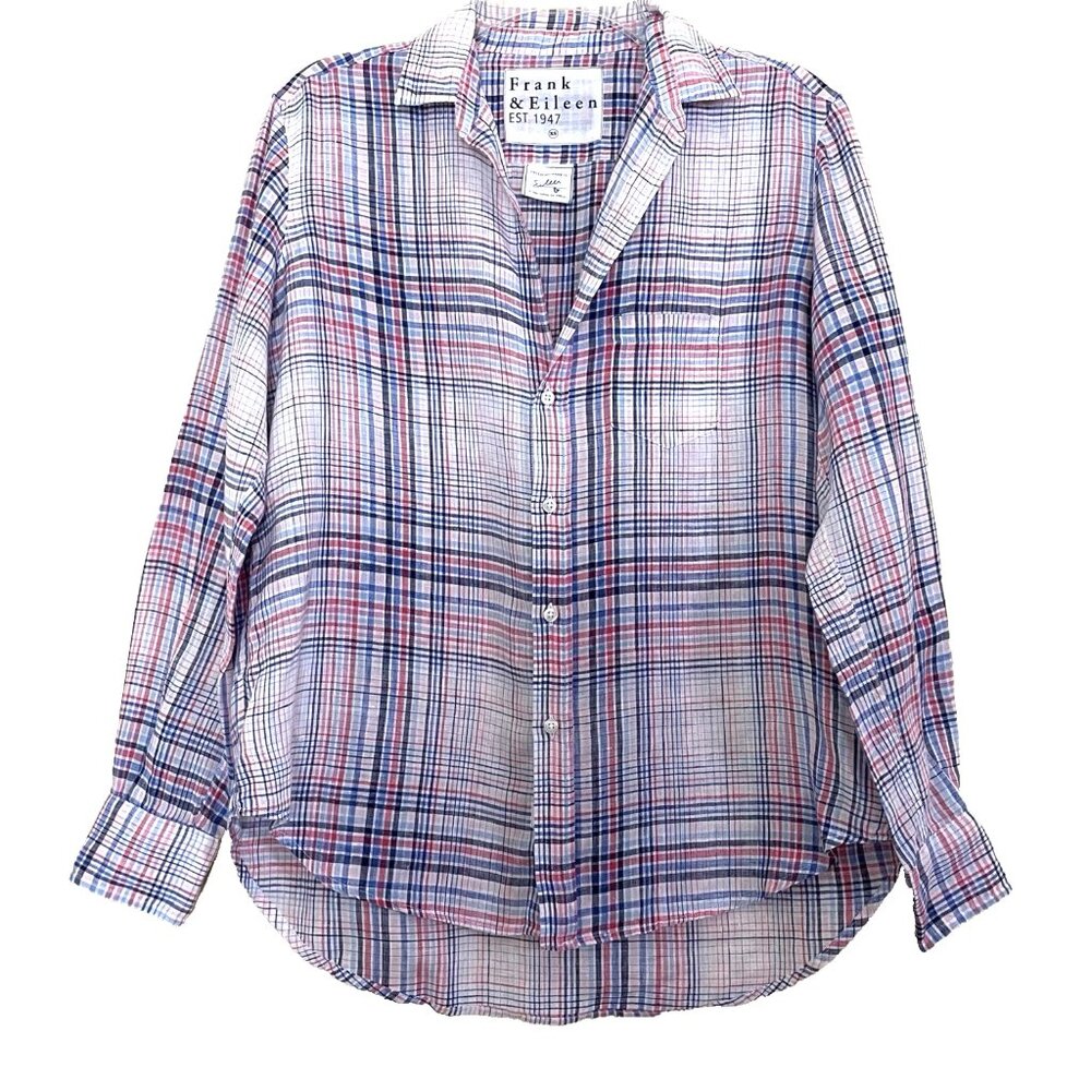 Frank & Eileen Plaid Linen Blouse Top Shirt Size XS Long Sleeve Button Front - Picture 2 of 13